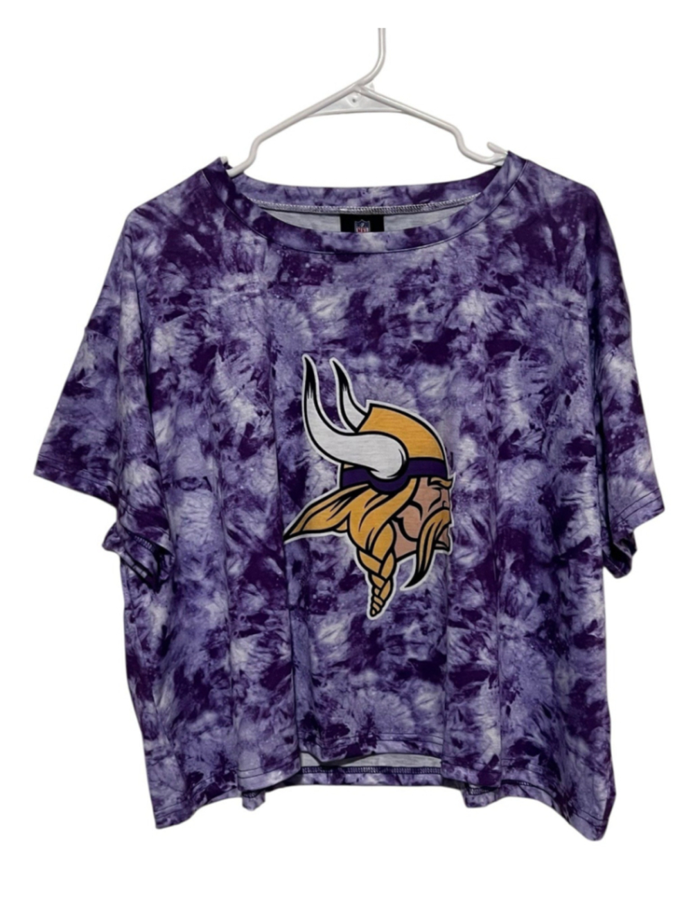 NFL Team Apparel Minnesota Vikings Tee Womens XL Purple Tie Dye Boxy T-Shirt Top